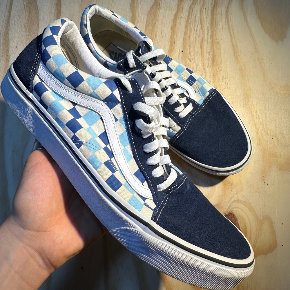Vans Men's Old Skool Blue Checkerboard Suede Canvas Skate Shoes Size 11.5
